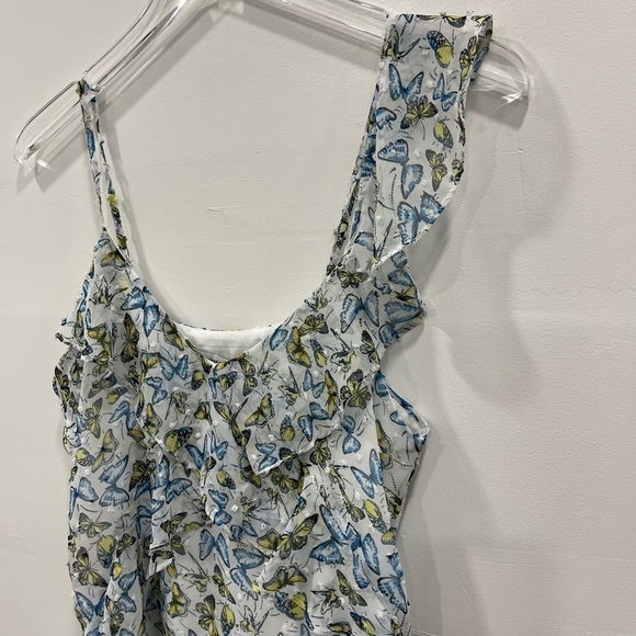 Cupcakes & Cashmere Rusty Swiss Dot Chiffon Tank Ruffle Size XS Butterfly Print - Picture 4 of 8